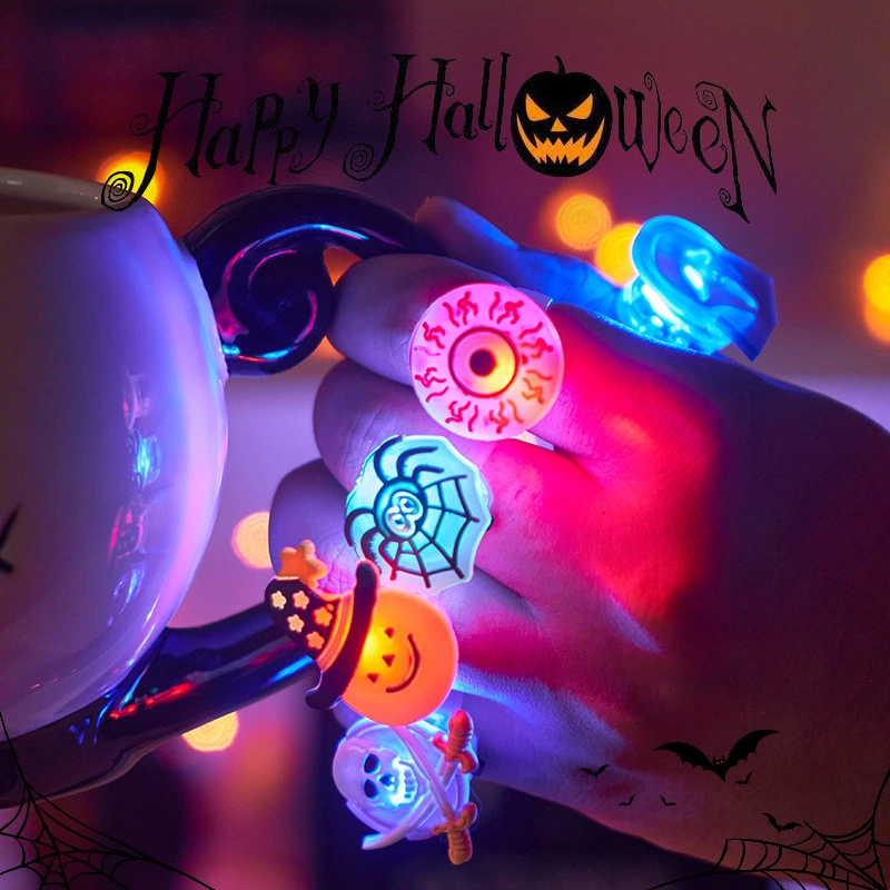 Halloween Luminous Ring Pumpkin Lamp Dress Up Finger LED Light