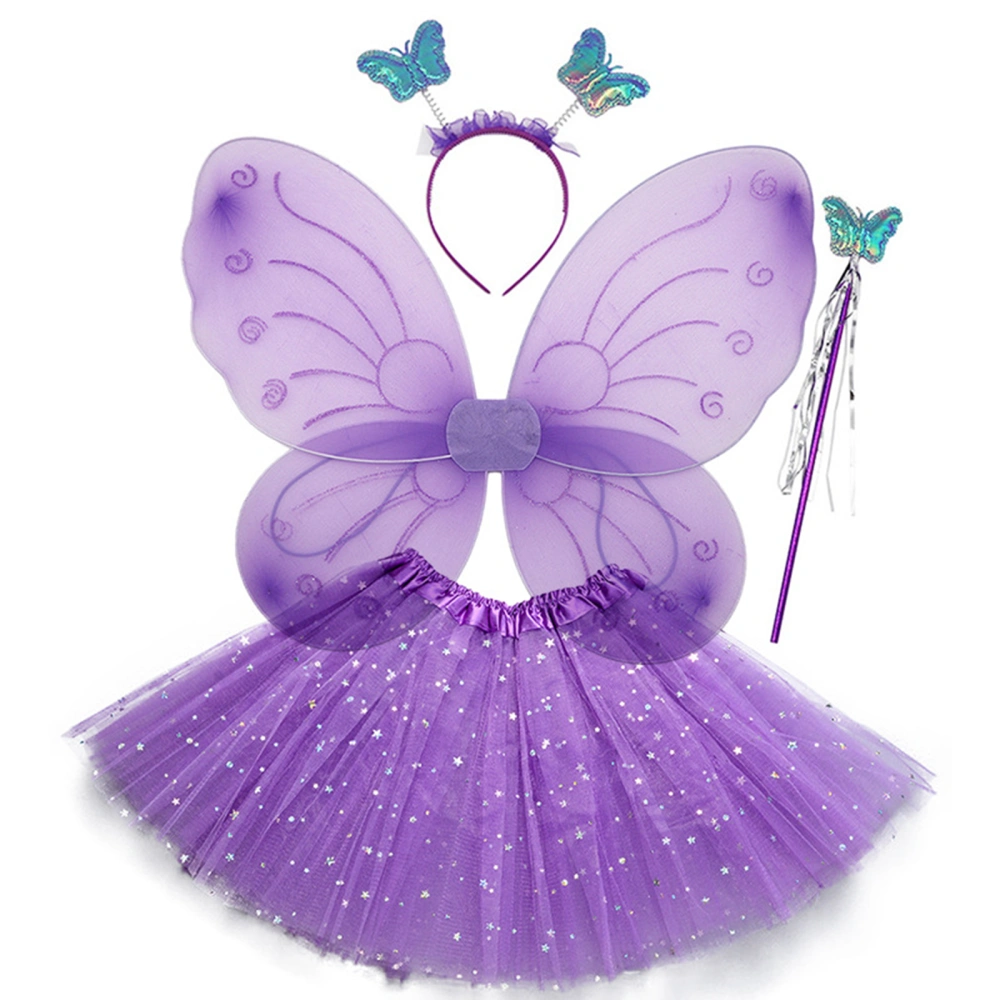 Girls Fairy Butterfly Wings Costume Tutu Headband Wings Fairy Wand Set