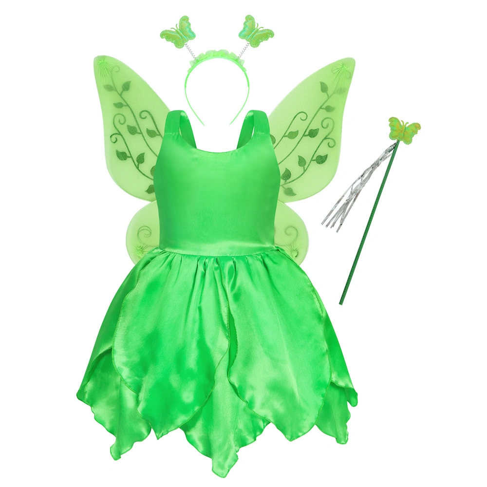 Girls Cosplay Costume Sleeveless Dress Butterfly Wings Hair Hoop Wand