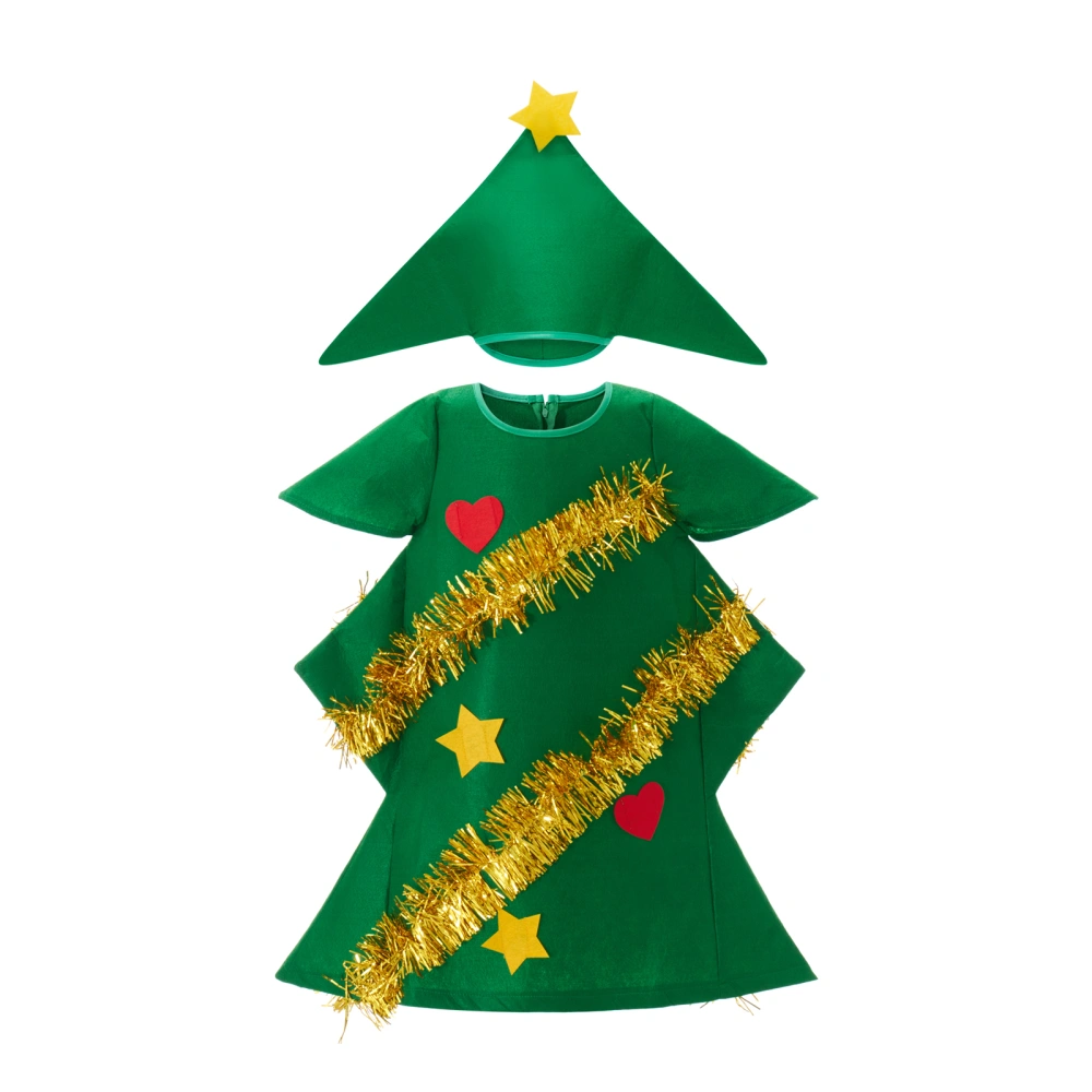 Girls Christmas Tree Costume Short Sleeve Cosplay Dress with Hat