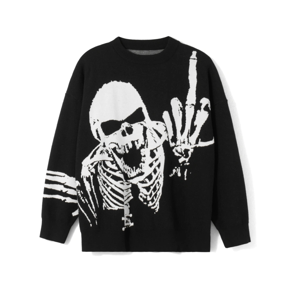 Women Casual Warm Sweaters Skull Print Long Sleeve Pullover Basic Tops