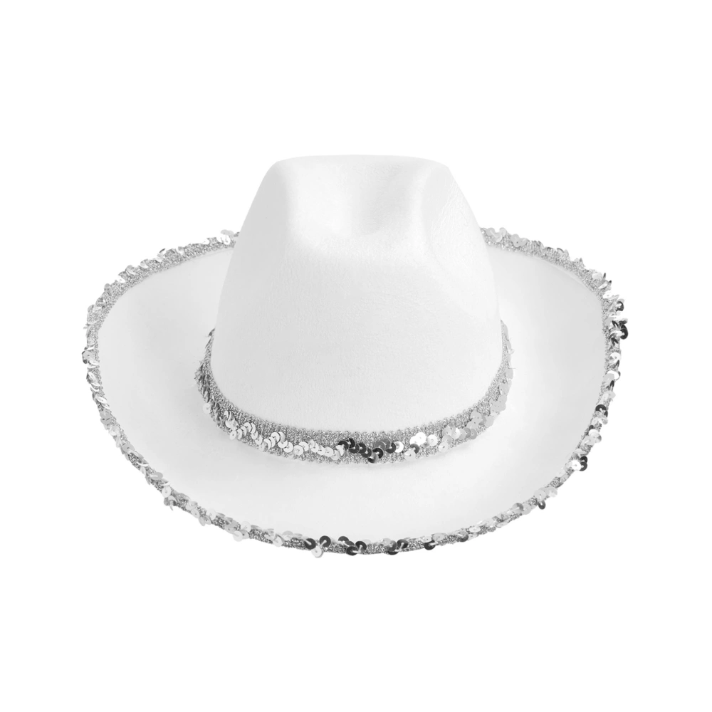 Women Men Cowboy Hat Sequins Wide Brim Western Cowgirl Cap Props