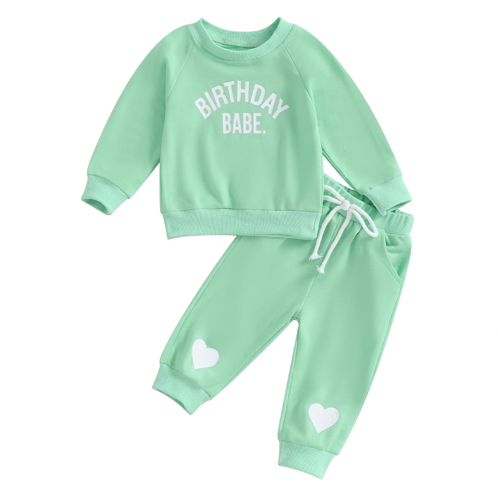 2PCS Baby Girls Birthday Outfits Letter Heart Print Sweatshirt + Pants