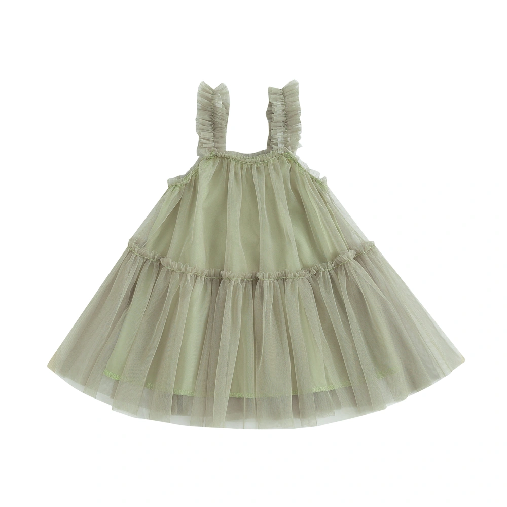 Girl Tutu Tulle Mini Slip Dress Solid Color Sleeveless A line Dress