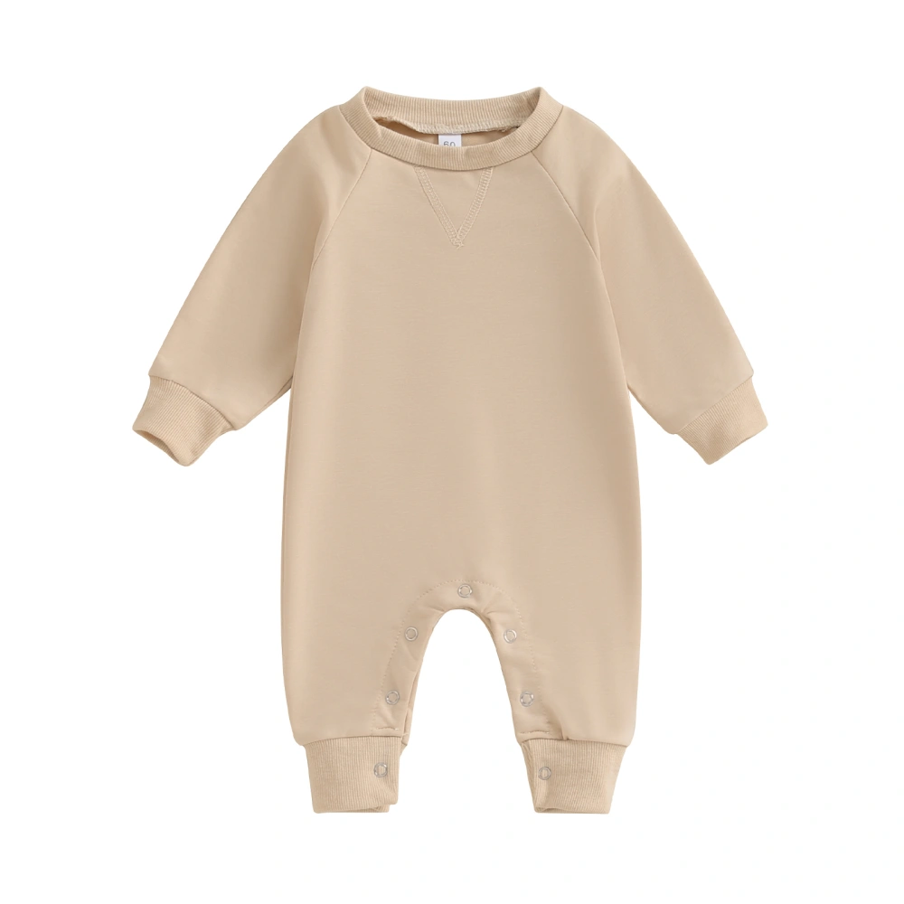 Baby Jumpsuit, Long Sleeve Crew Neck Solid Color Fall Romper Clothes