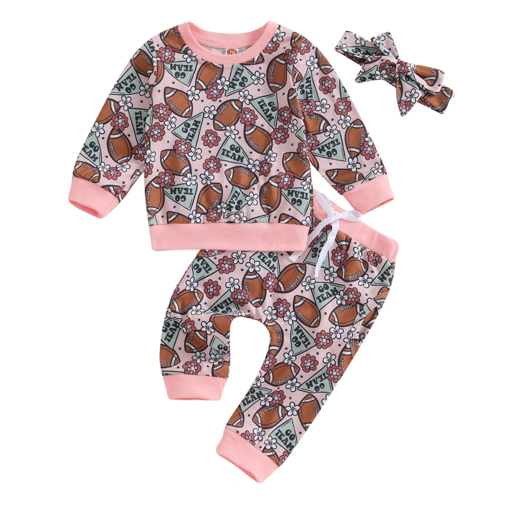 Baby Girls 3 Piece Clothes Rugby Print Sweatshirt and Pants Headband