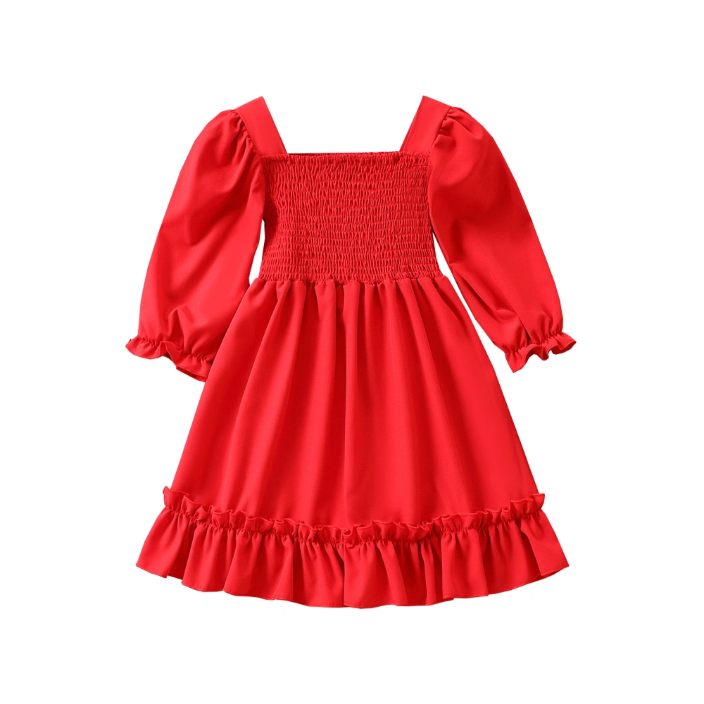 Kids Girl Long Sleeves Dress Casual Ruffled Hem Princess A-Line Dress