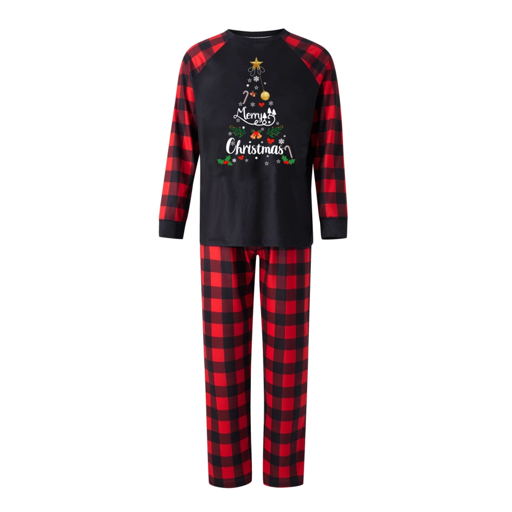 Christmas Family Pajamas Matching Set Letters T-shirt with Plaid Pants