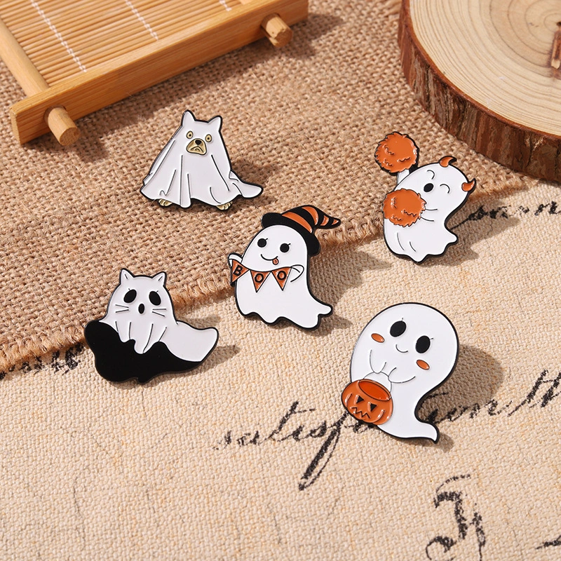 Cartoon Halloween Cute Ghost Pumpkin Lamp Shape Paint Alloy Brooch