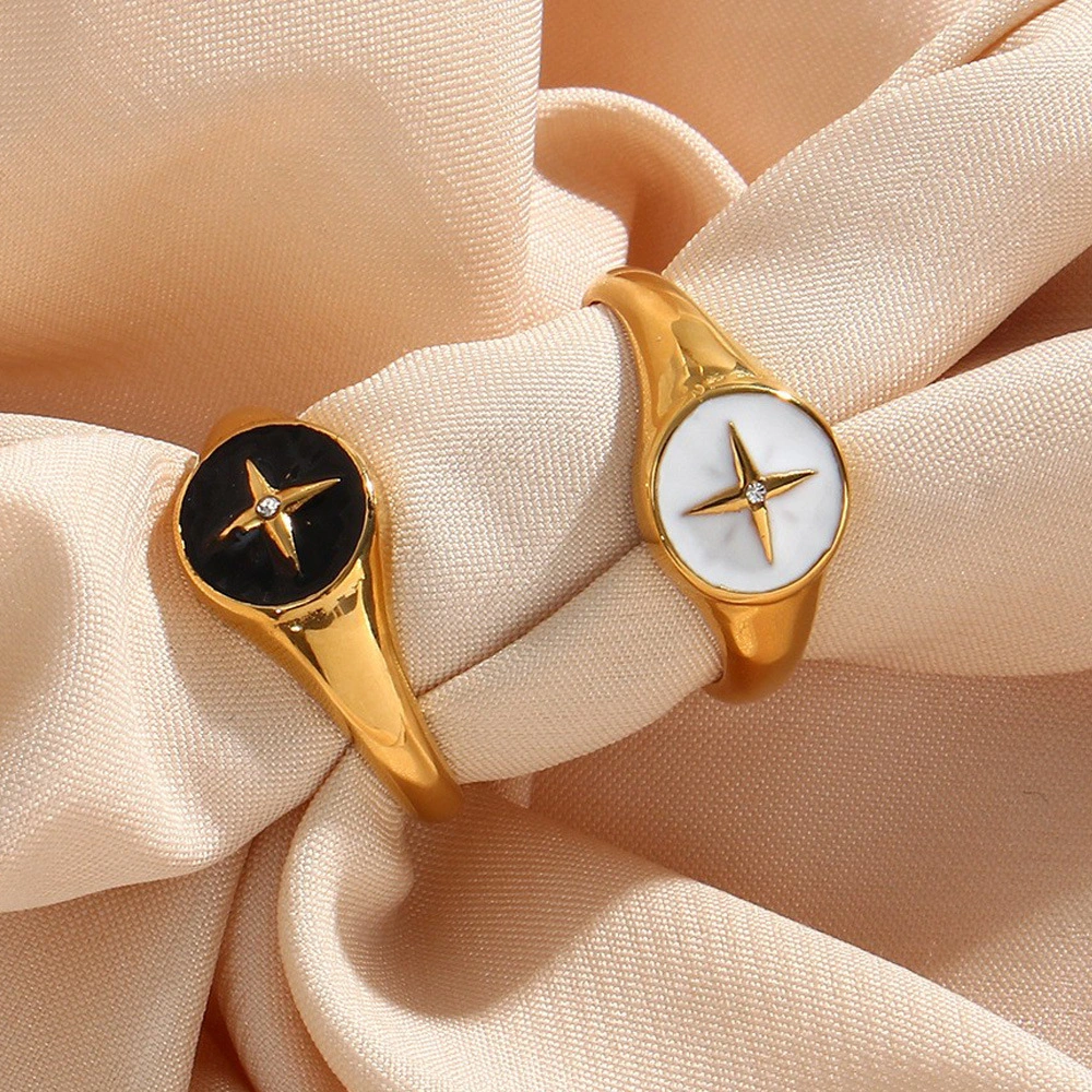 Retro INS Style Fashion Stainless Steel Drip Compass Disc Ring