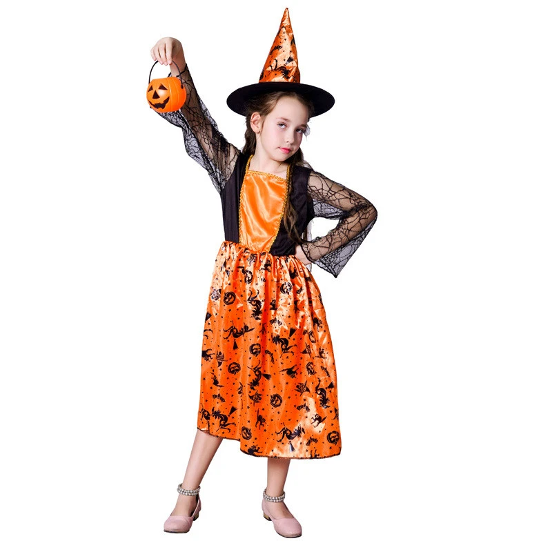 Halloween Children's Little Girl Pumpkin Witch Dress Girl Witch Stage Performance Cosplay Costume
