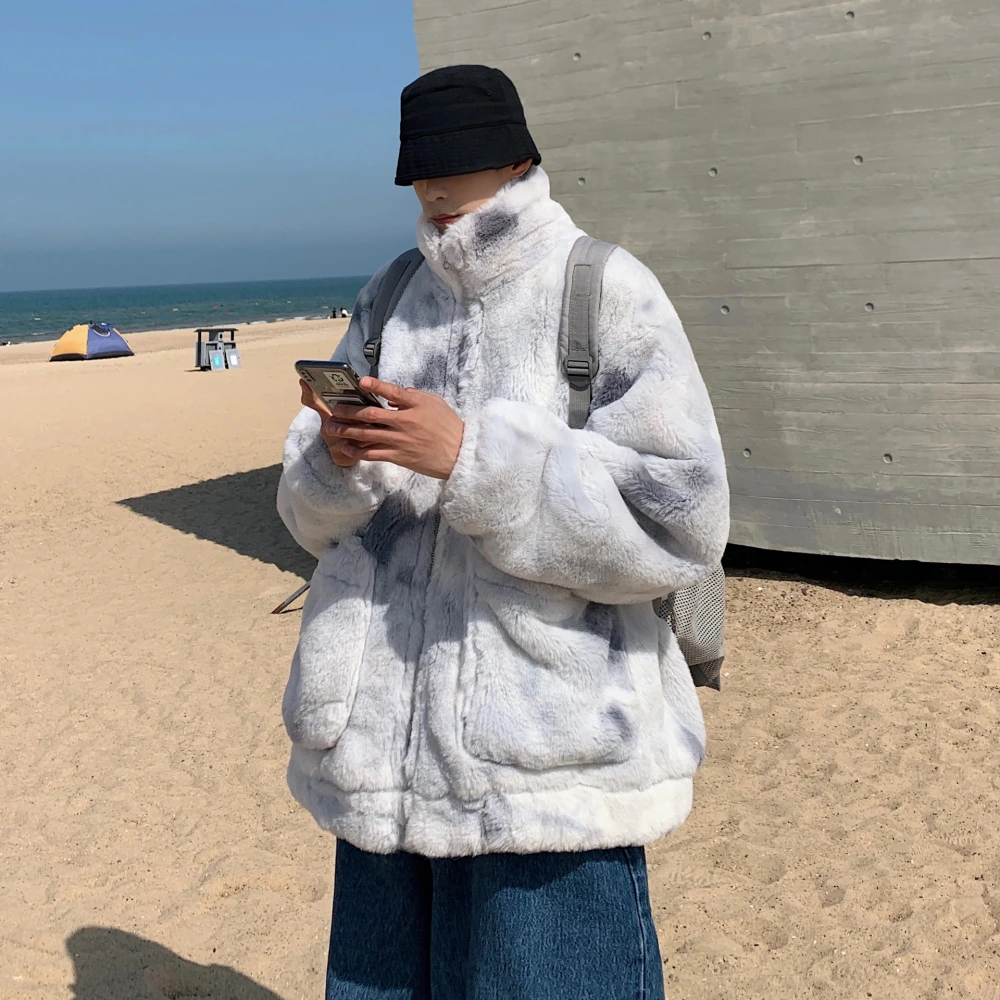 Tie-dyed Lamb Wool Men's Winter Fleece Padded Coat