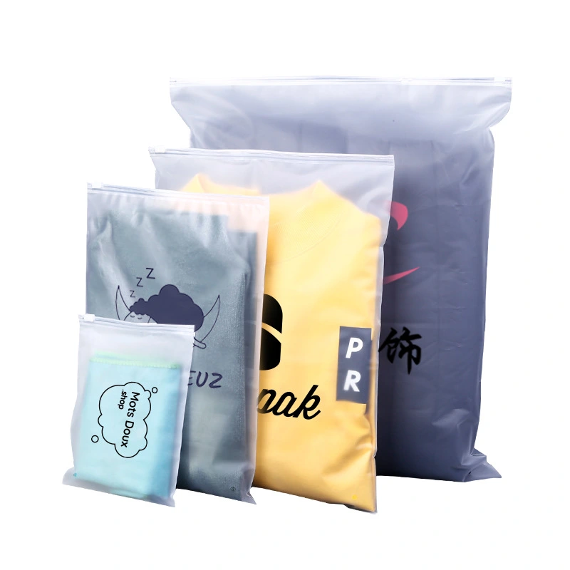 Printed Clothing PE Frosted Zipper Bag, Plastic Transparent Bag