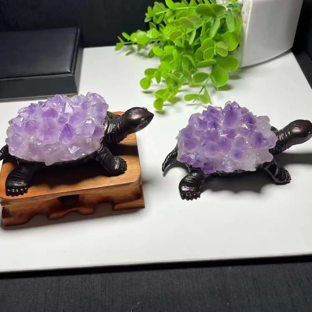 Natural Amethyst Handmade Brass Turtle Ornaments