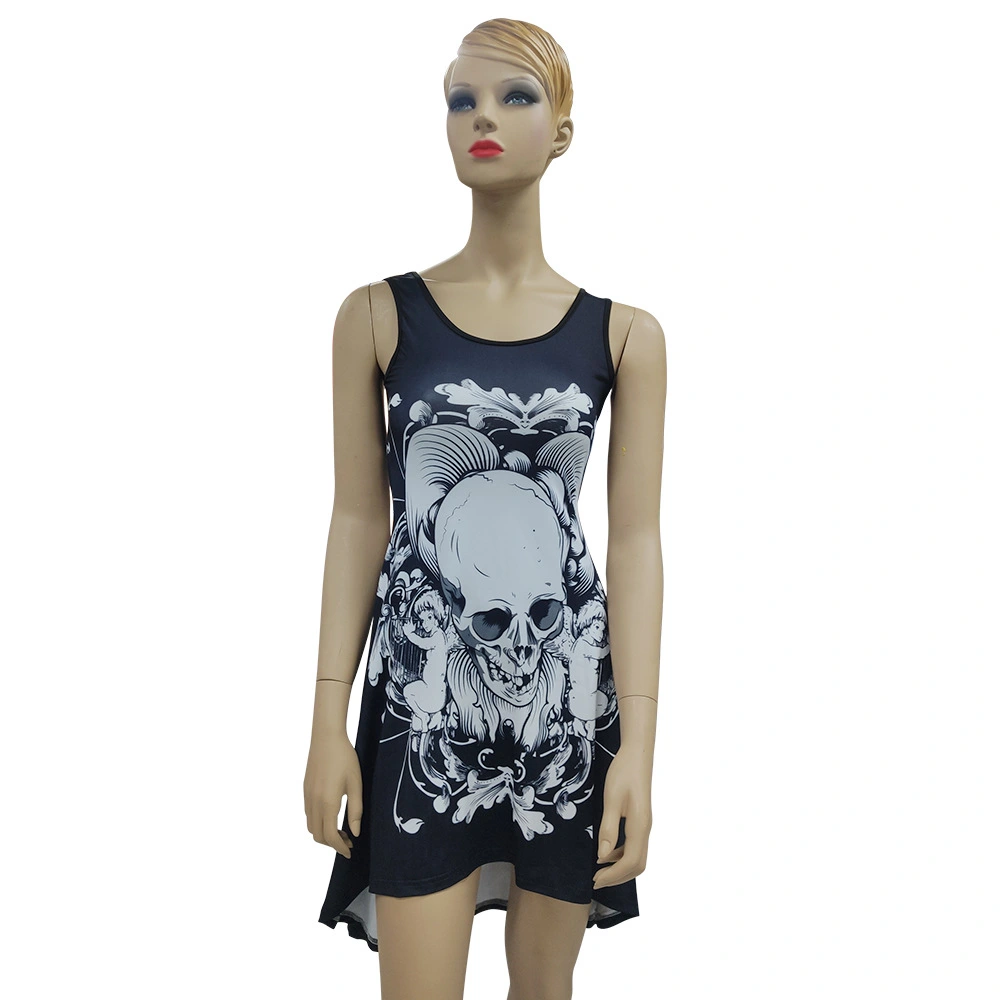 Women's Halloween Vest-style Skull Digital Printed Dress