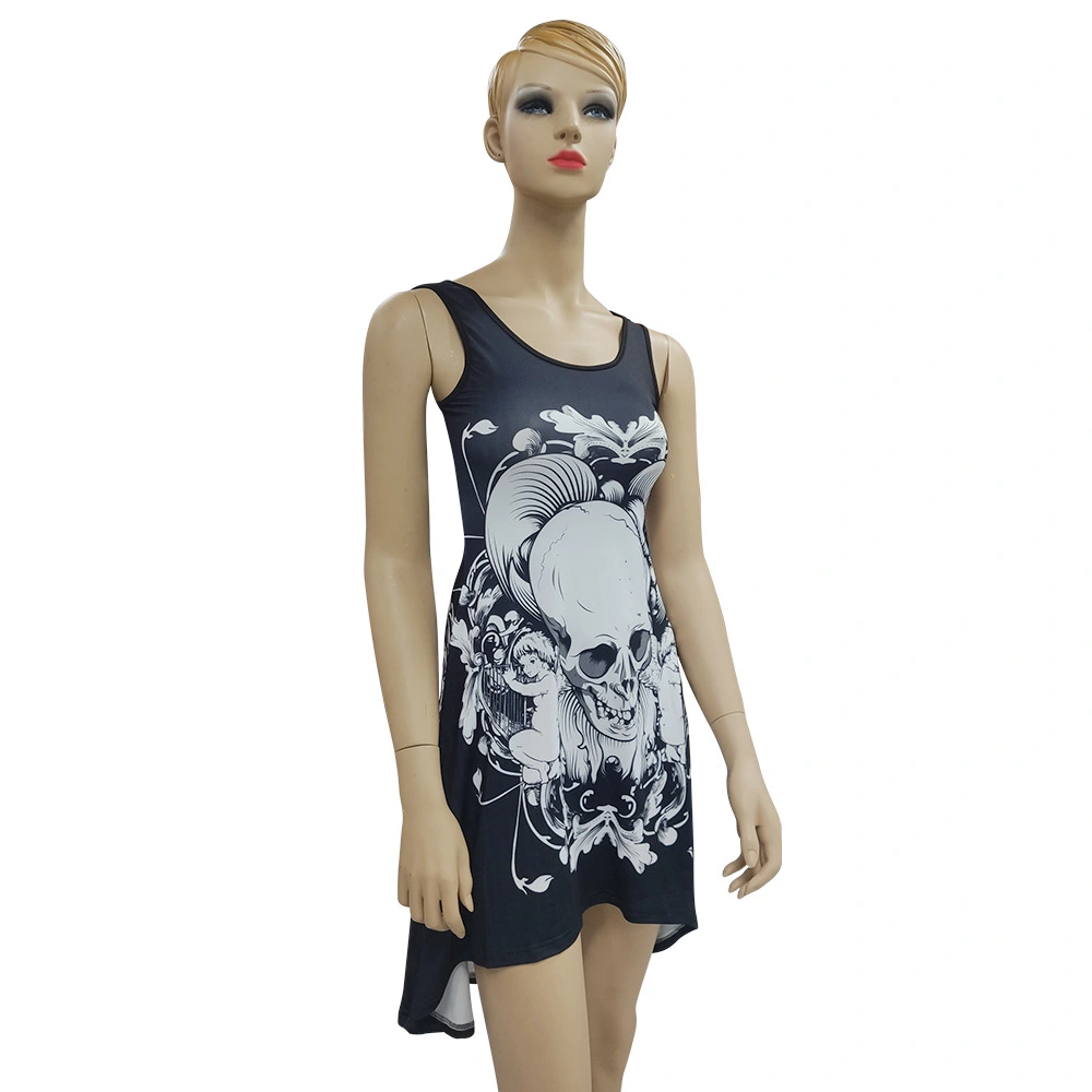 Women's Halloween Vest-style Skull Digital Printed Dress