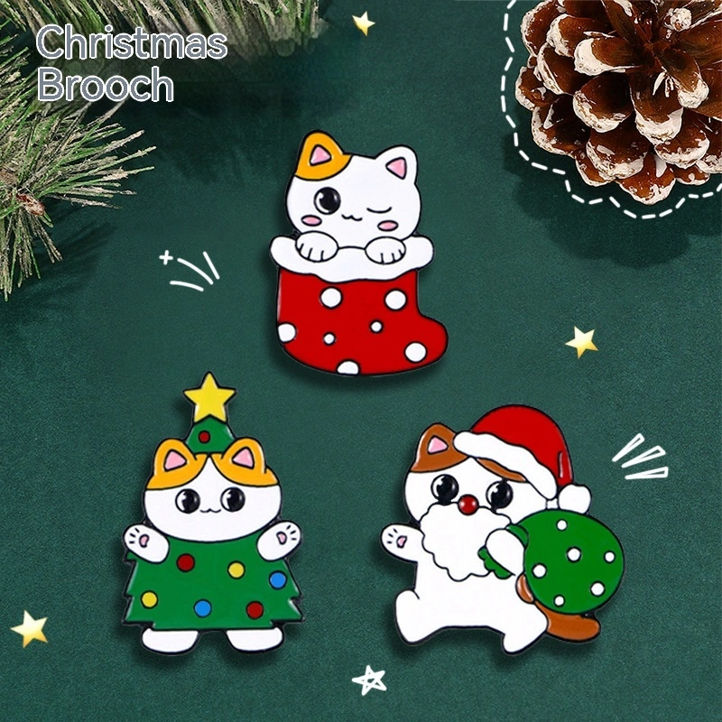 Christmas Brooch Cartoon Cat Cute