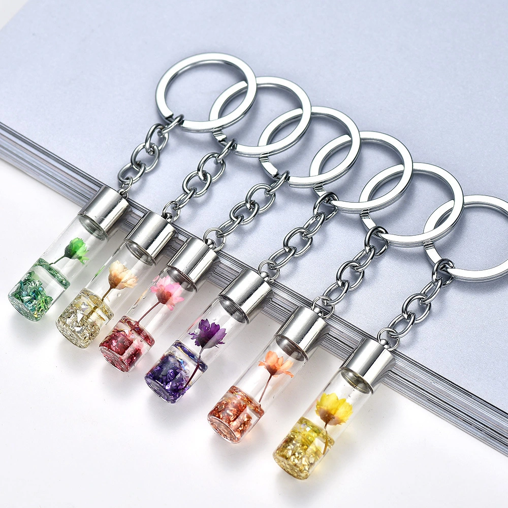 Plant Dried Flower Glass Bottle Pendant Keychain