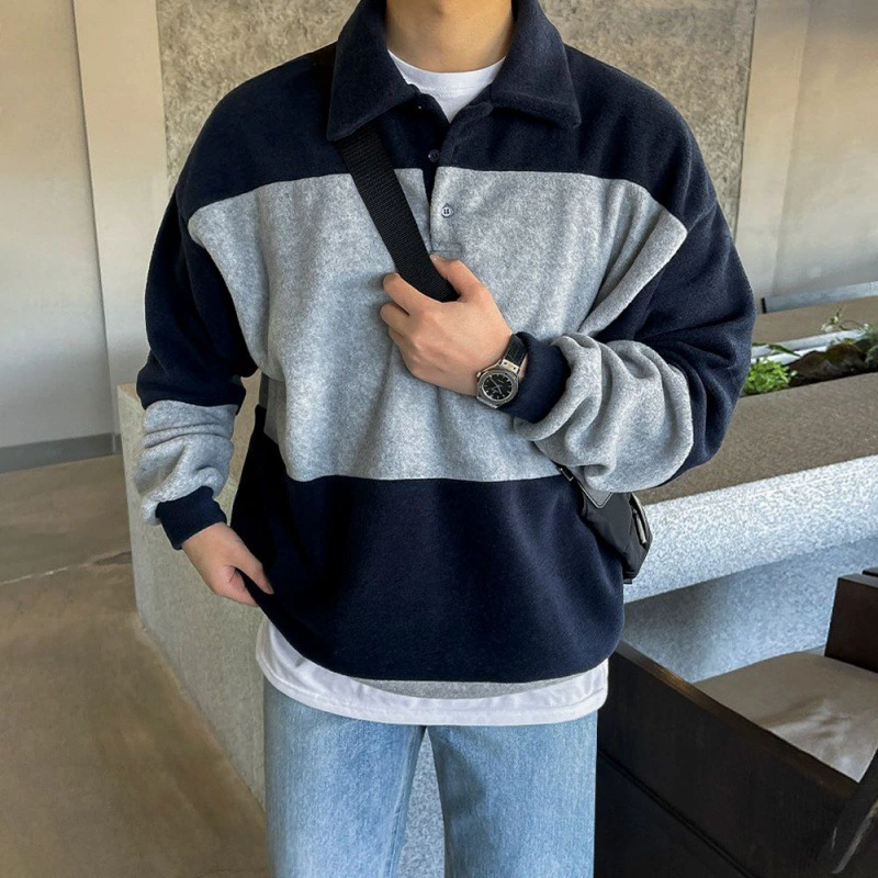Autumn Contrast Color Polo Collar Sweater Men's Korean Fashion Special-interest Design