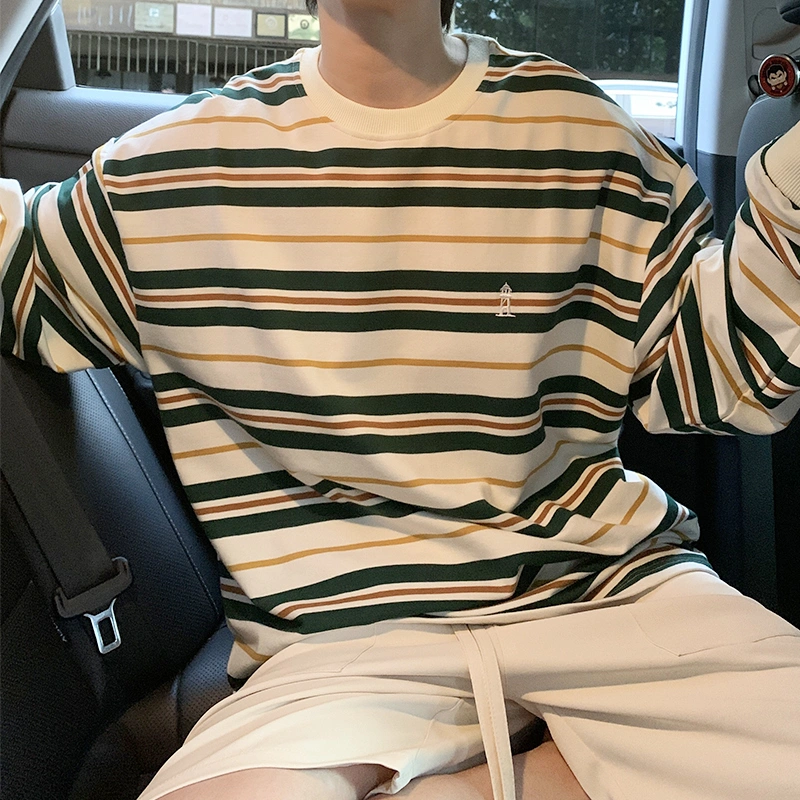 Men's Fashion Loose Casual Striped Long-sleeved T-shirt