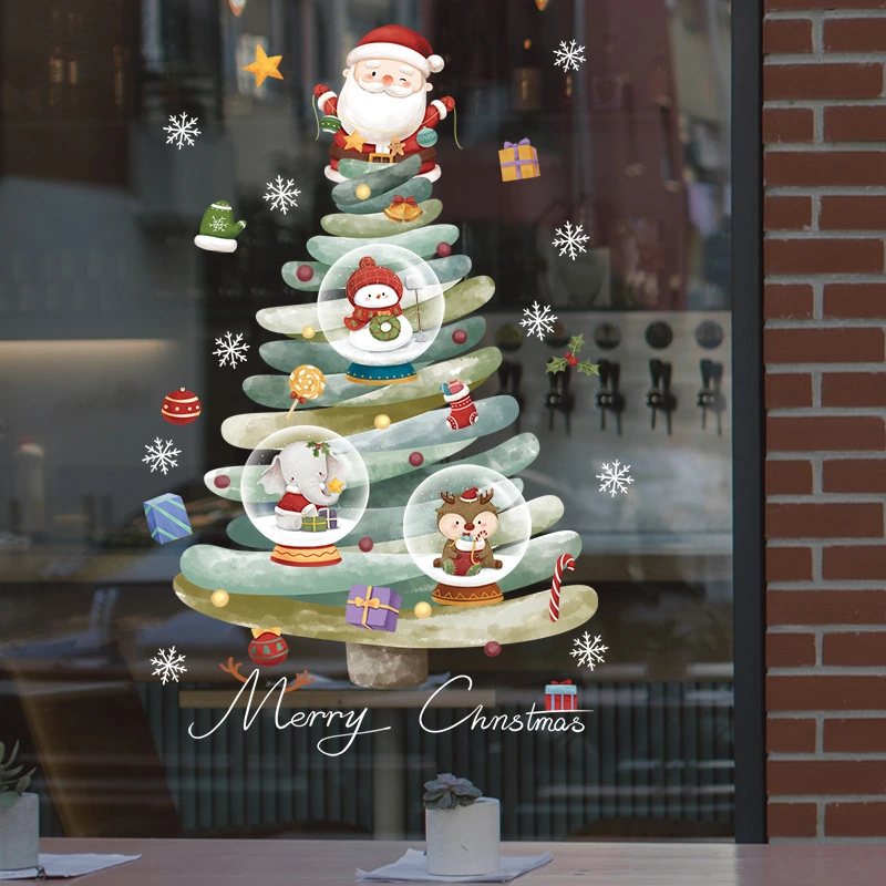 Christmas Decoration Tree Static Glass Showcase Wall Sticker