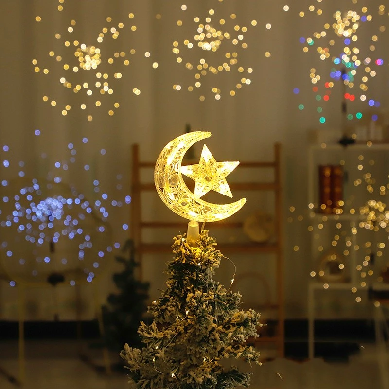 Christmas Festival Atmosphere Decoration Moon Star Treetop Lamp