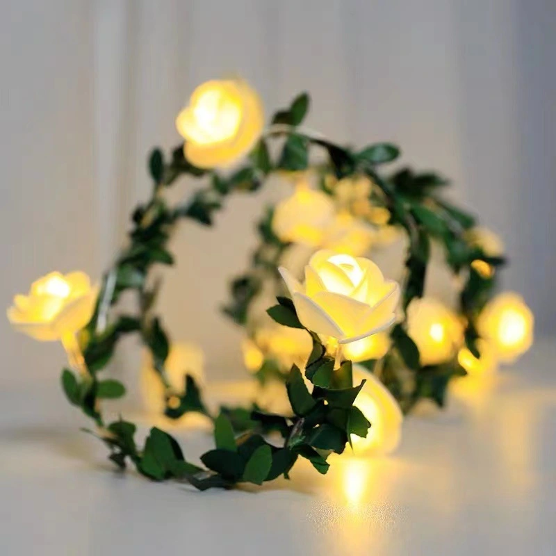 Led Rattan Lighting Chain Rose Leaf Copper Wire Diy Garland