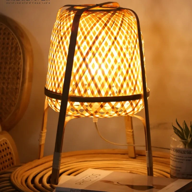 Bamboo Woven Decorative Table Lamp Creative Bedroom Bedside Lamp