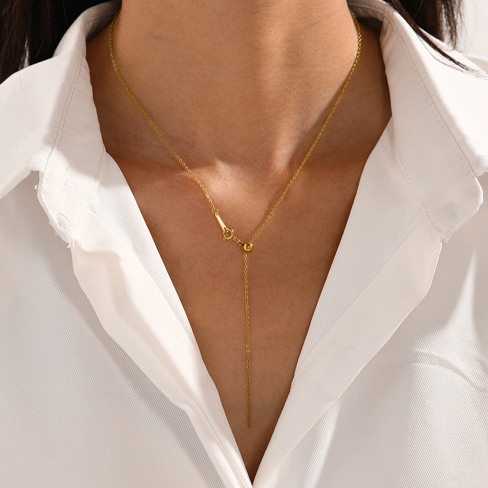 14K Real Gold Plated Adjustable Simple Stainless Steel Necklace