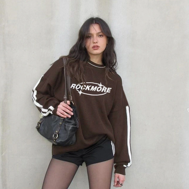 Comfort And Casual Letter Printed Contrast Color Round Neck Top