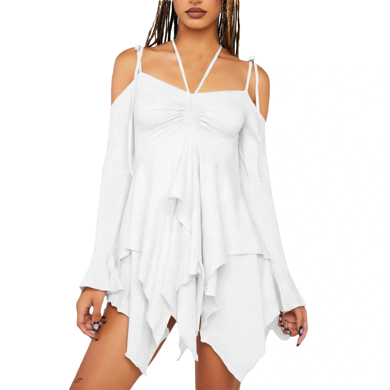 Women Fall Casual Dress Solid Color Tie-Up Spaghetti Straps Cami Dress