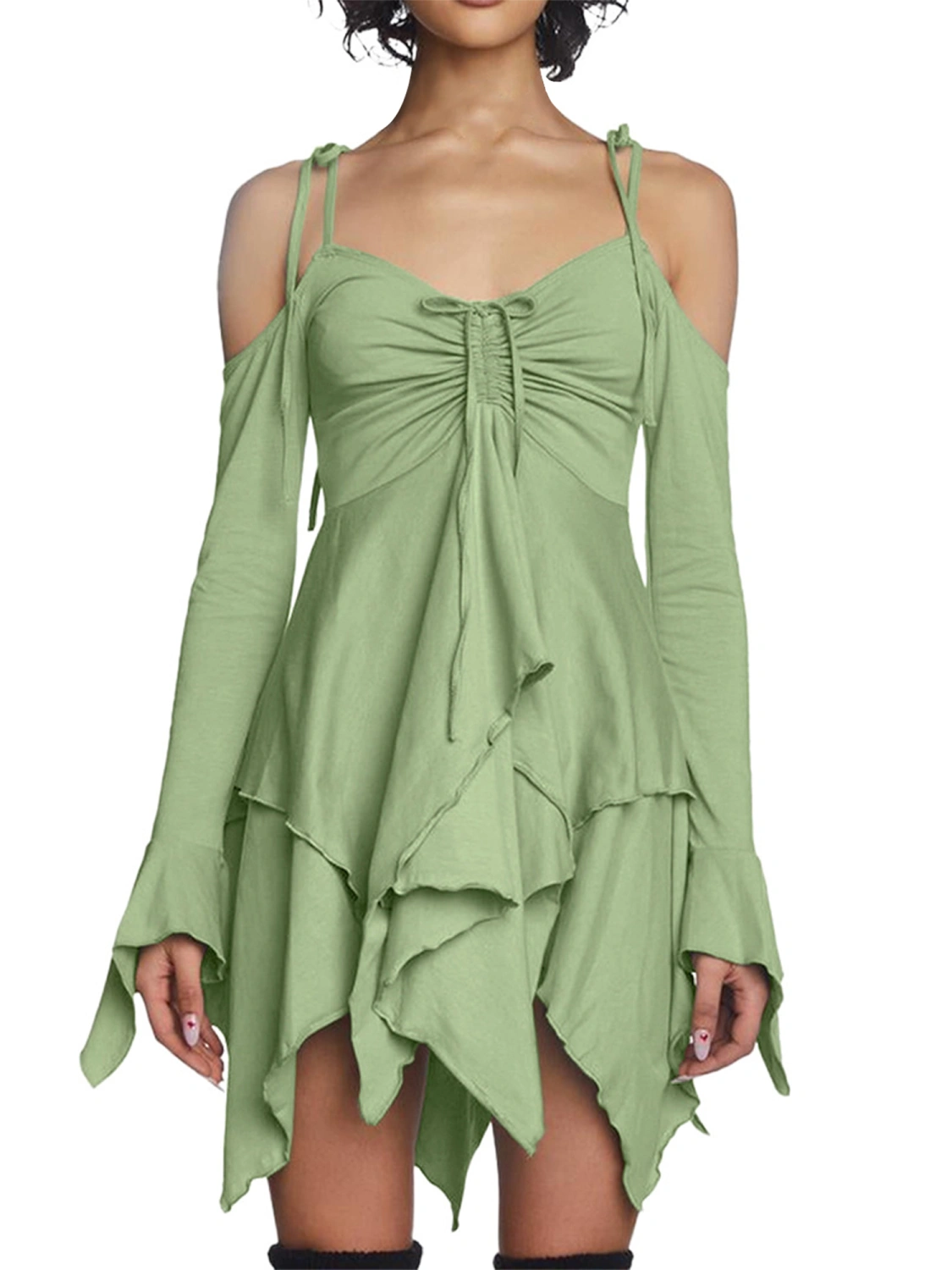 Women Fall Casual Dress Solid Color Tie-Up Spaghetti Straps Cami Dress