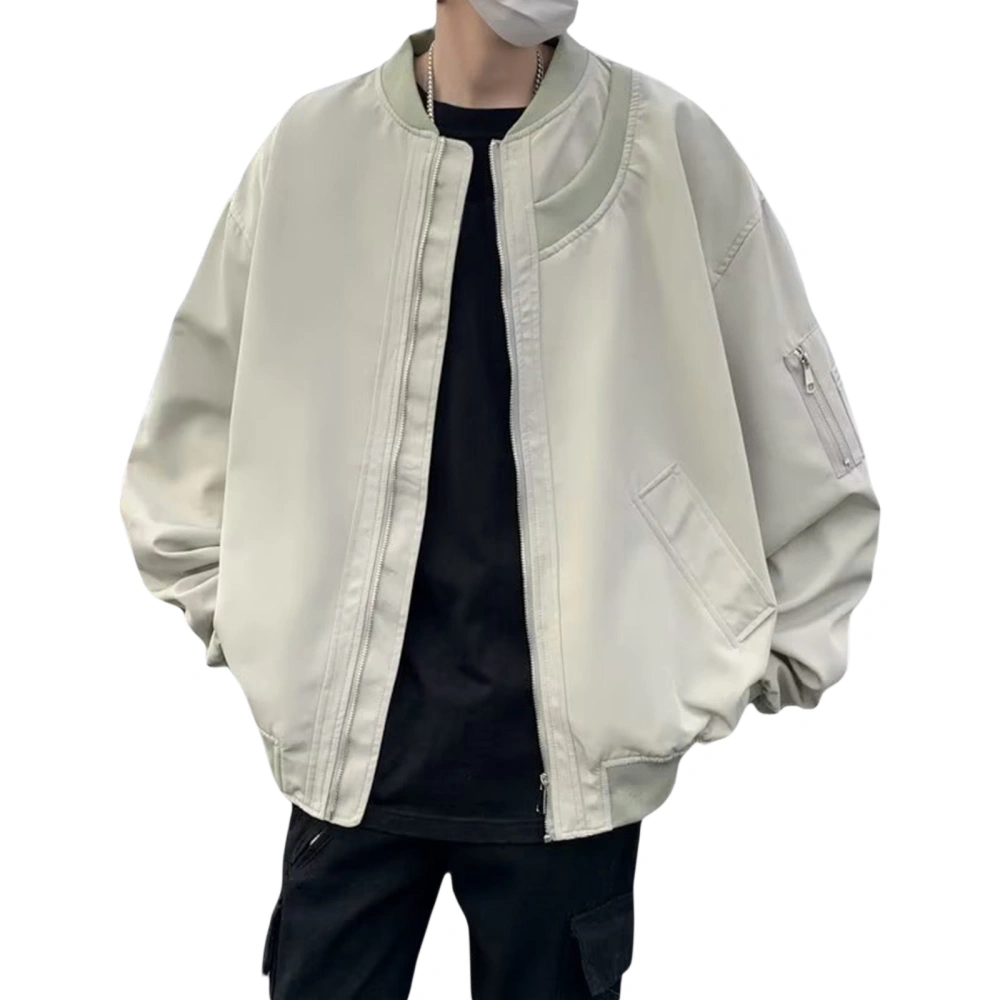 Men's Bomber Jacket Solid Color Stand Collar Waterproof Retro Jacket