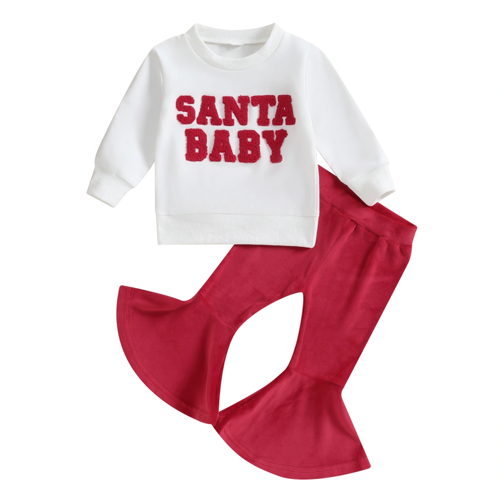 Toddler Girl Fall Outfits Letter Print Sweatshirts Red Flare Pants