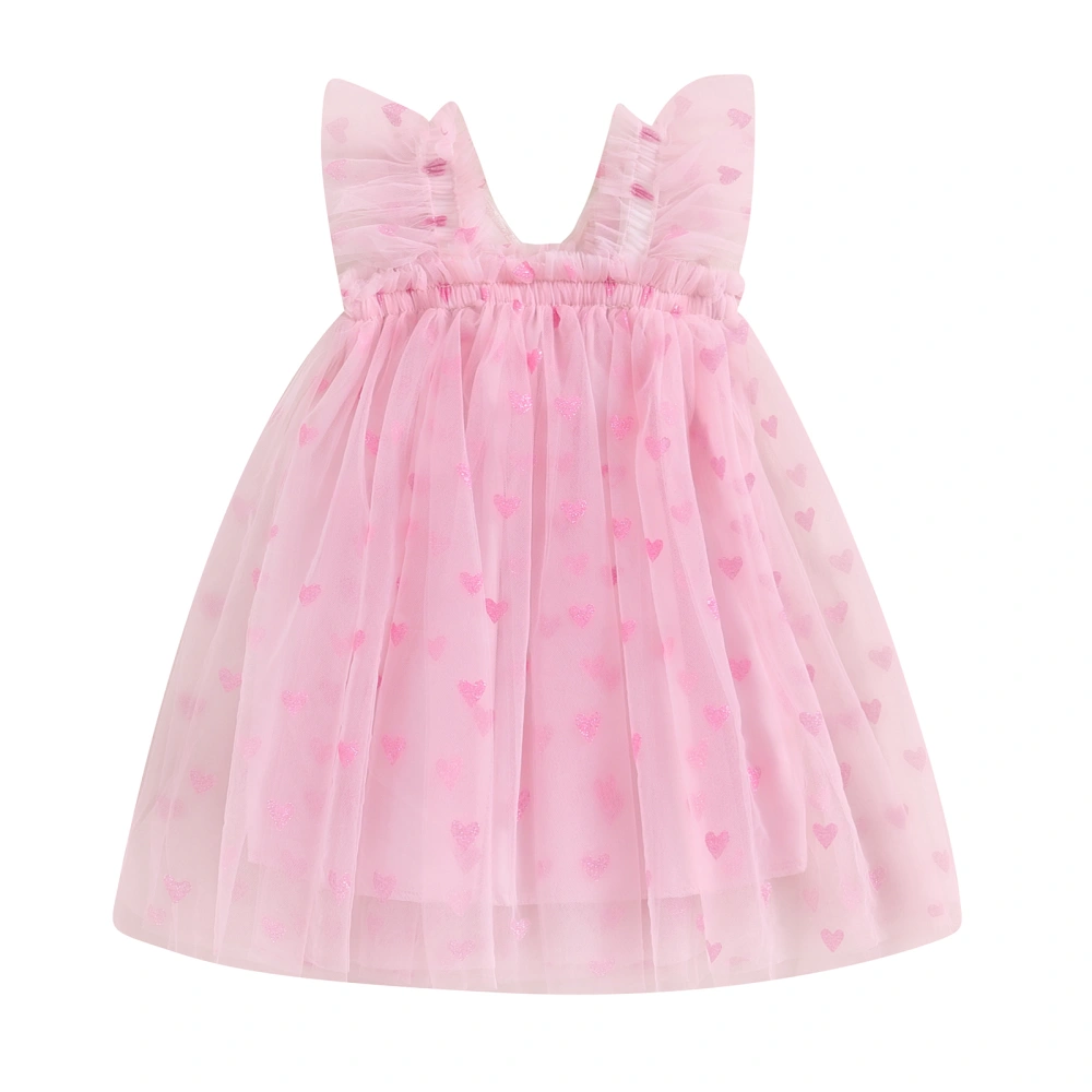 Baby Girl Princess Dress Sparkle Heart Print Tulle Dress with Wings