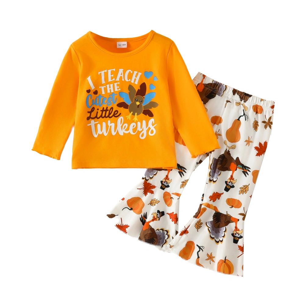 Toddler Girls 2 Piece Outfits Turkey Print Sweatshirt and Flare Pants