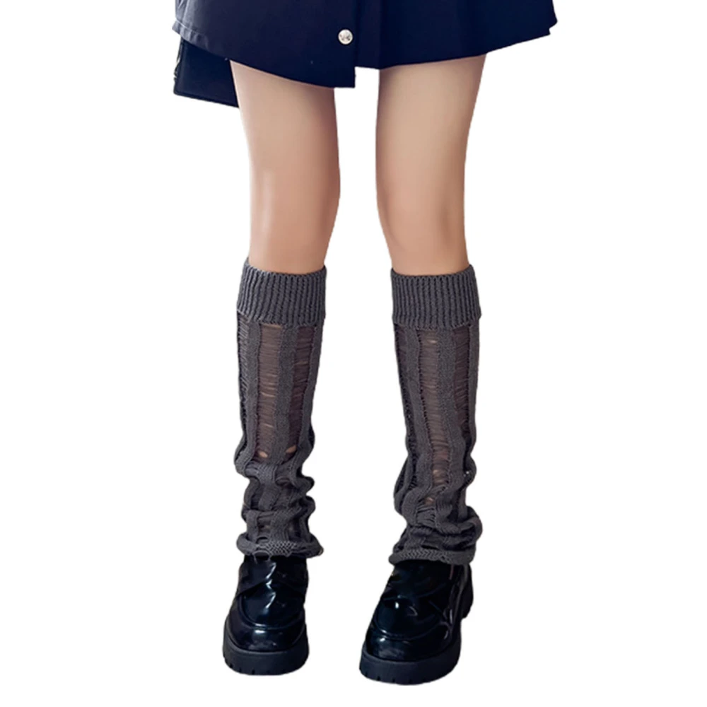 Women Ripped Knitted Leg Warmers Elastic Knee High Socks Boot Cuffs