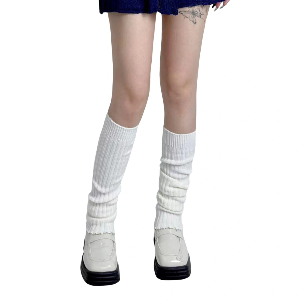 Women's Frilly Leg Warmers Ribbed Knit Knee High Socks Slouch Socks