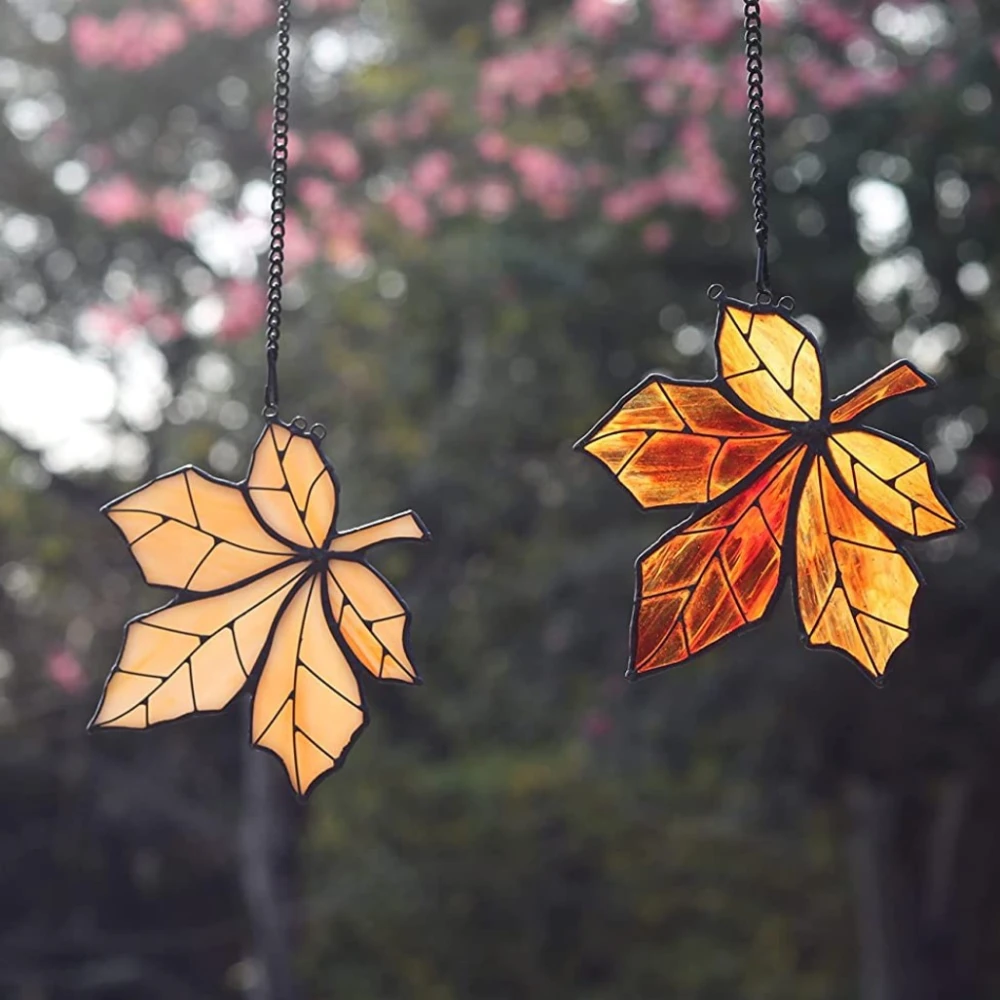 Colorful Maple Leaf Shape Hanging Window Light Catcher Window Decoration