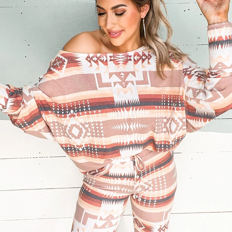 Pullover Long Sleeve Printed Two-piece Suit Homewear