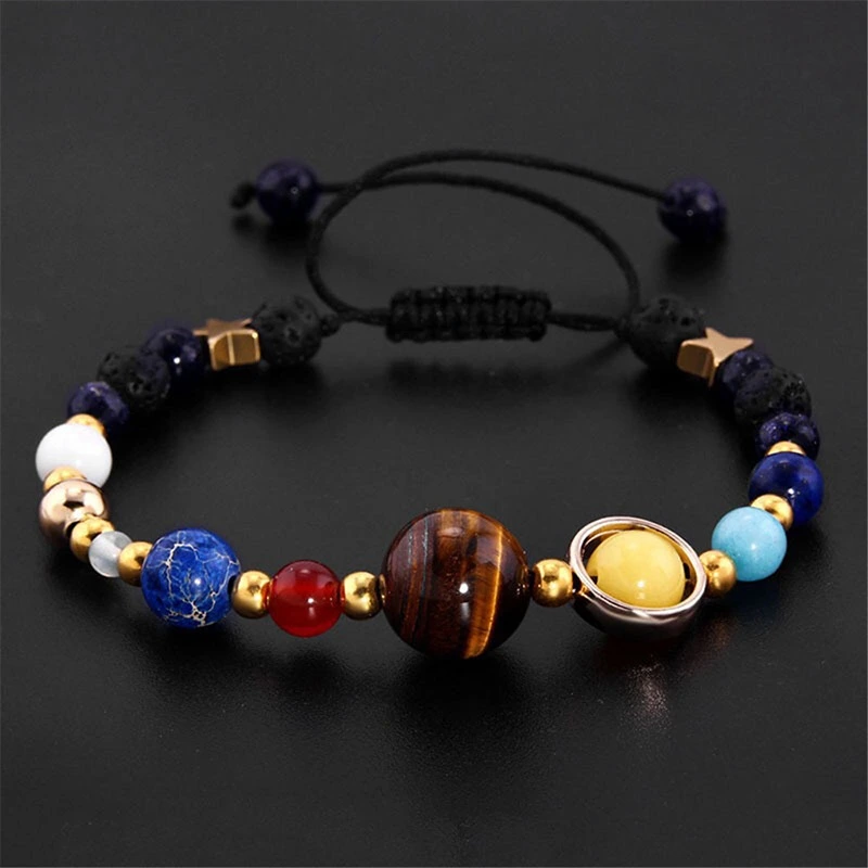 Eight Planets Alloy Bracelet, Natural Stone Bead Bracelet Women Solar System Bracelet Universe Galaxy The Eight Planets Guardian Star Natural Stone Beads Bracelet Bangle Gifts For Girls