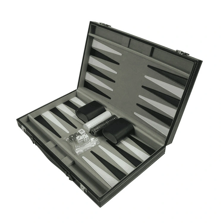 Black Leather 15-inch Backgammon Box