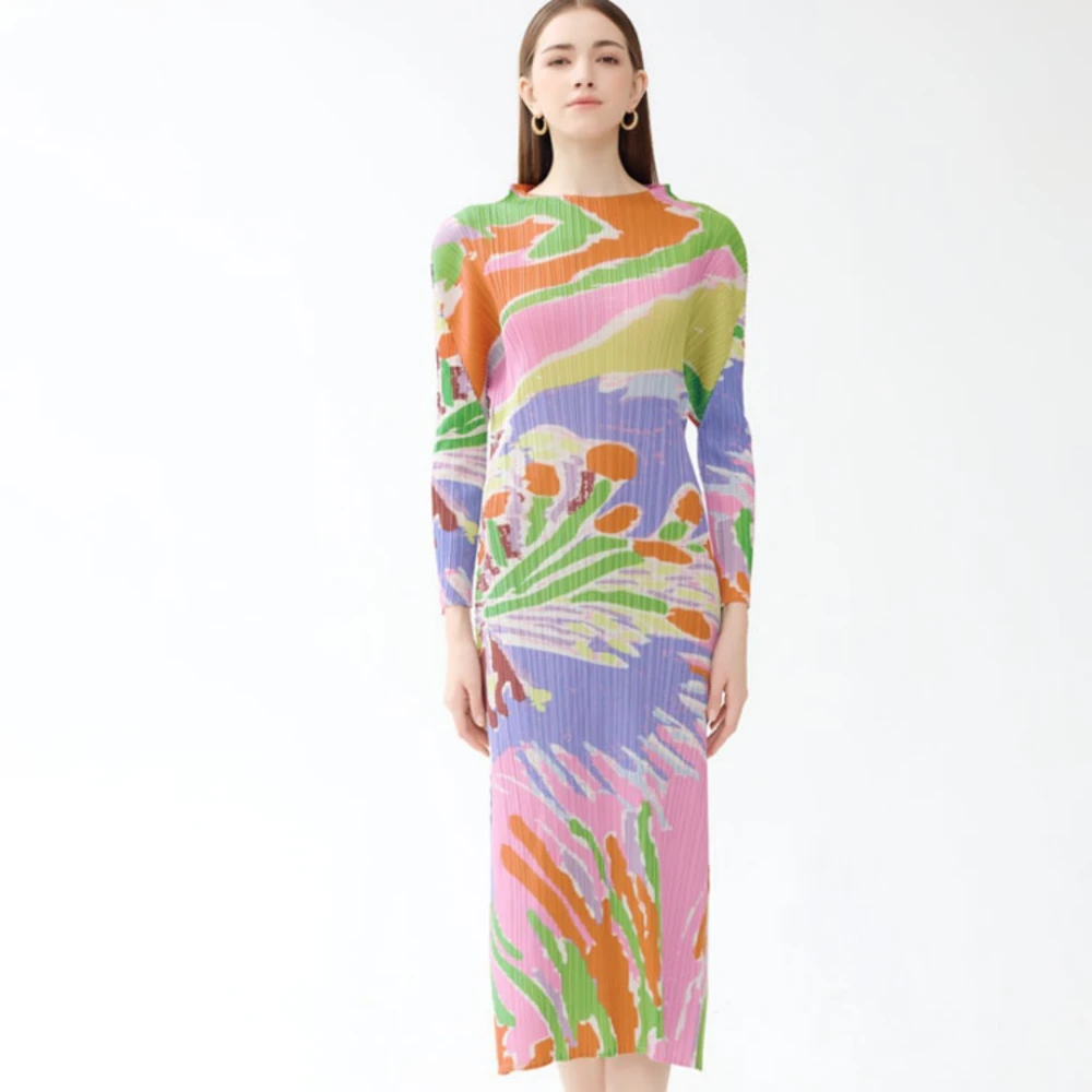 Women's Casual Style Printed Round-neck Long-sleeved Dress