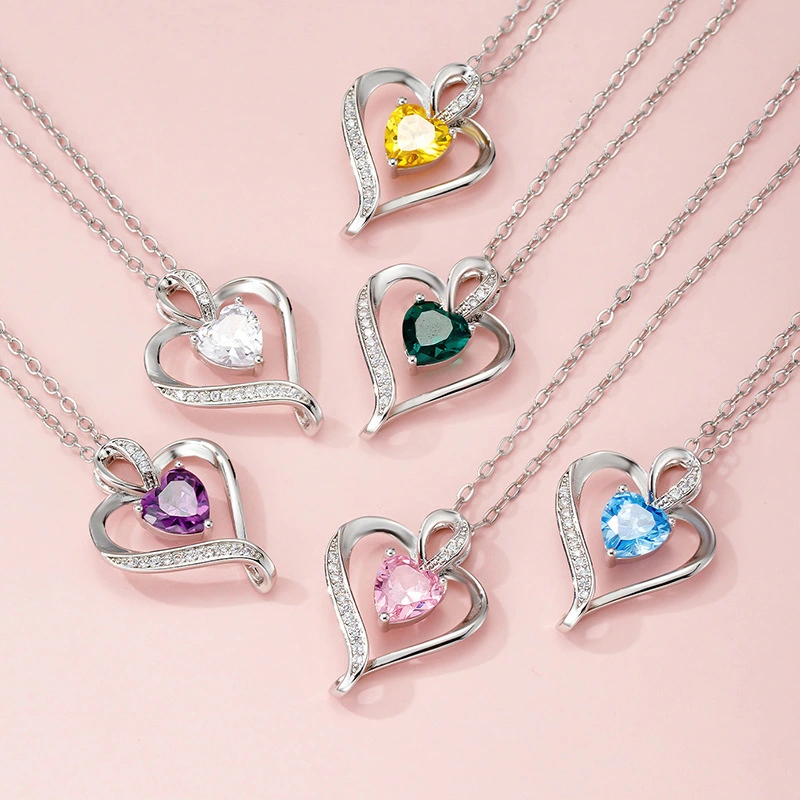 Dignified Pendant Women's Heart-shaped Birthstones Necklace