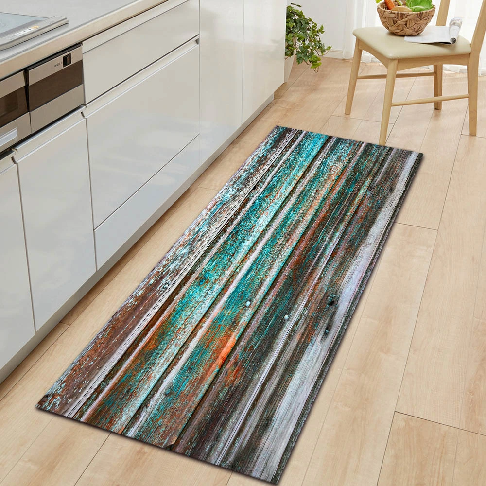 Art Spray Paint Wood Grain Kitchen Long Non-slip Foot Mat