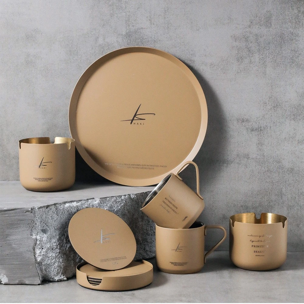 Light Luxury Khaki Brown Stainless Steel Ash Tray