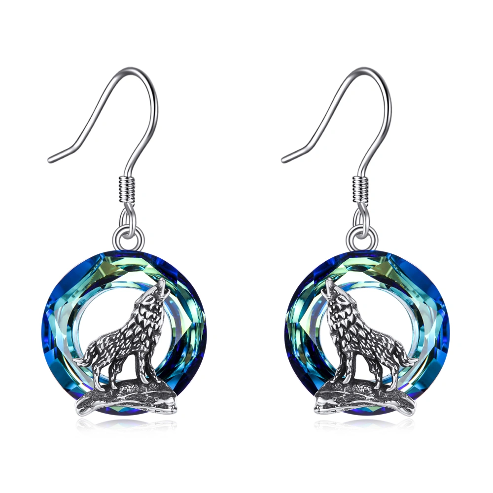 Sterling Silver Viking Wolf Earrings Necklace Jewelry with Crystal