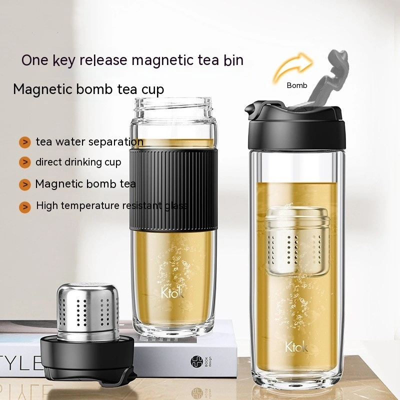 Tea Water Separation Double-layer Glass Magnetic Ejector Water Cup