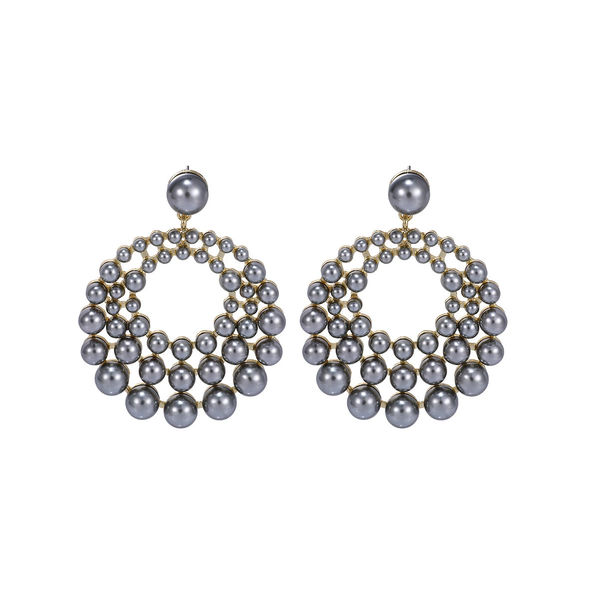 European And American Style Pearl Hollowed-out Earrings Geometric Round