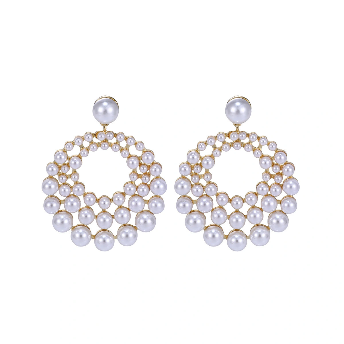European And American Style Pearl Hollowed-out Earrings Geometric Round